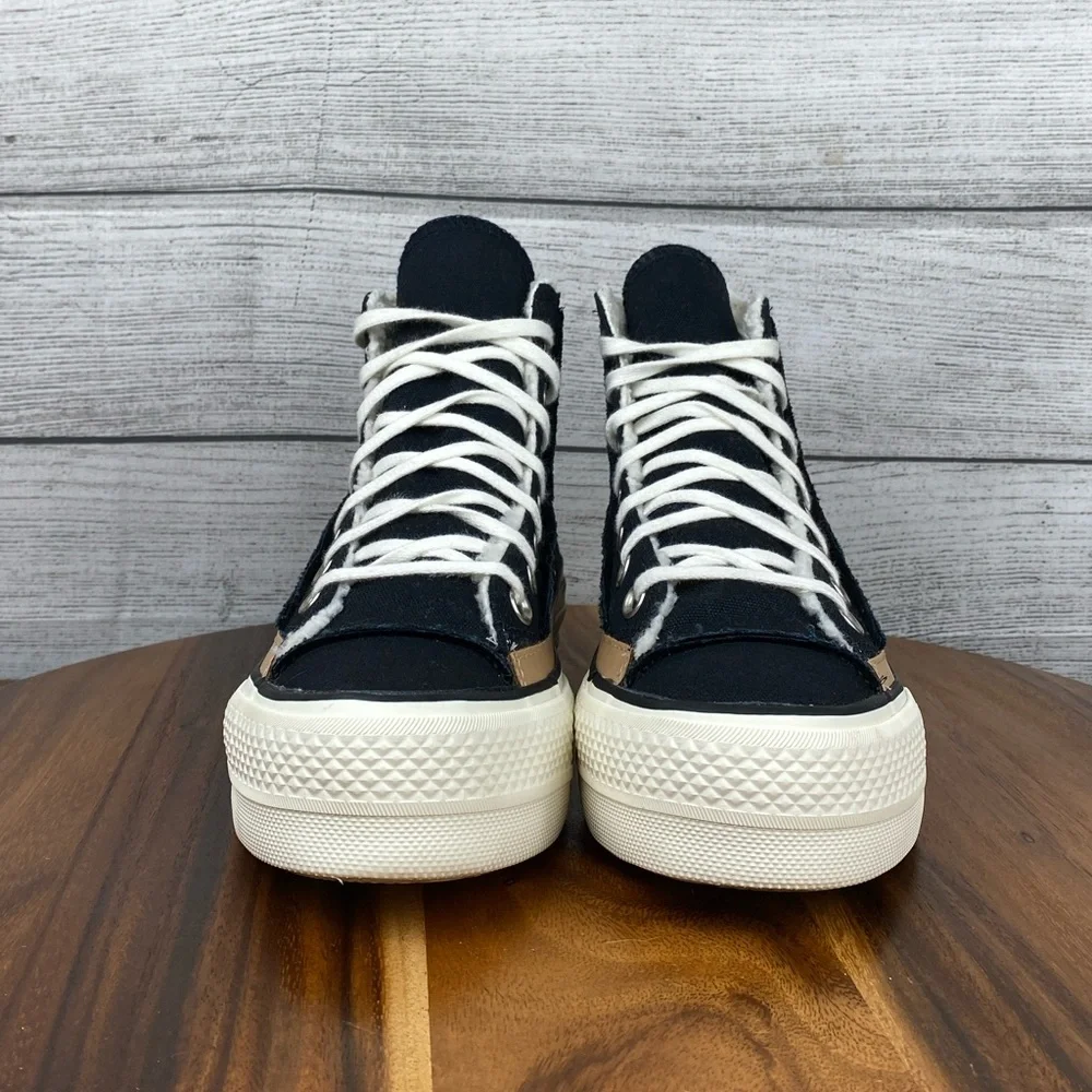 Converse Chuck Taylor All Star Raw Edge Platform High Black Champagne Tan Sz 6.5